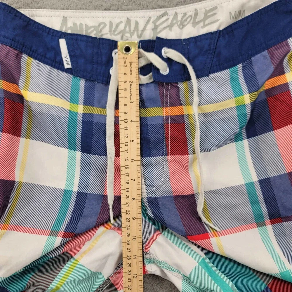 American Eagle Shorts Mens Medium White Plaid Patch Pockets Board‎ Shorts Swim